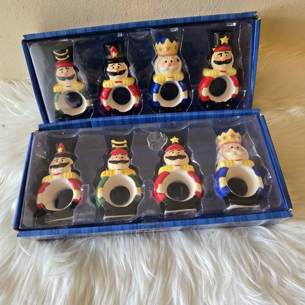 BW Boston Warehouse Festive Ceramic Napkin Holders Rings Set of 8